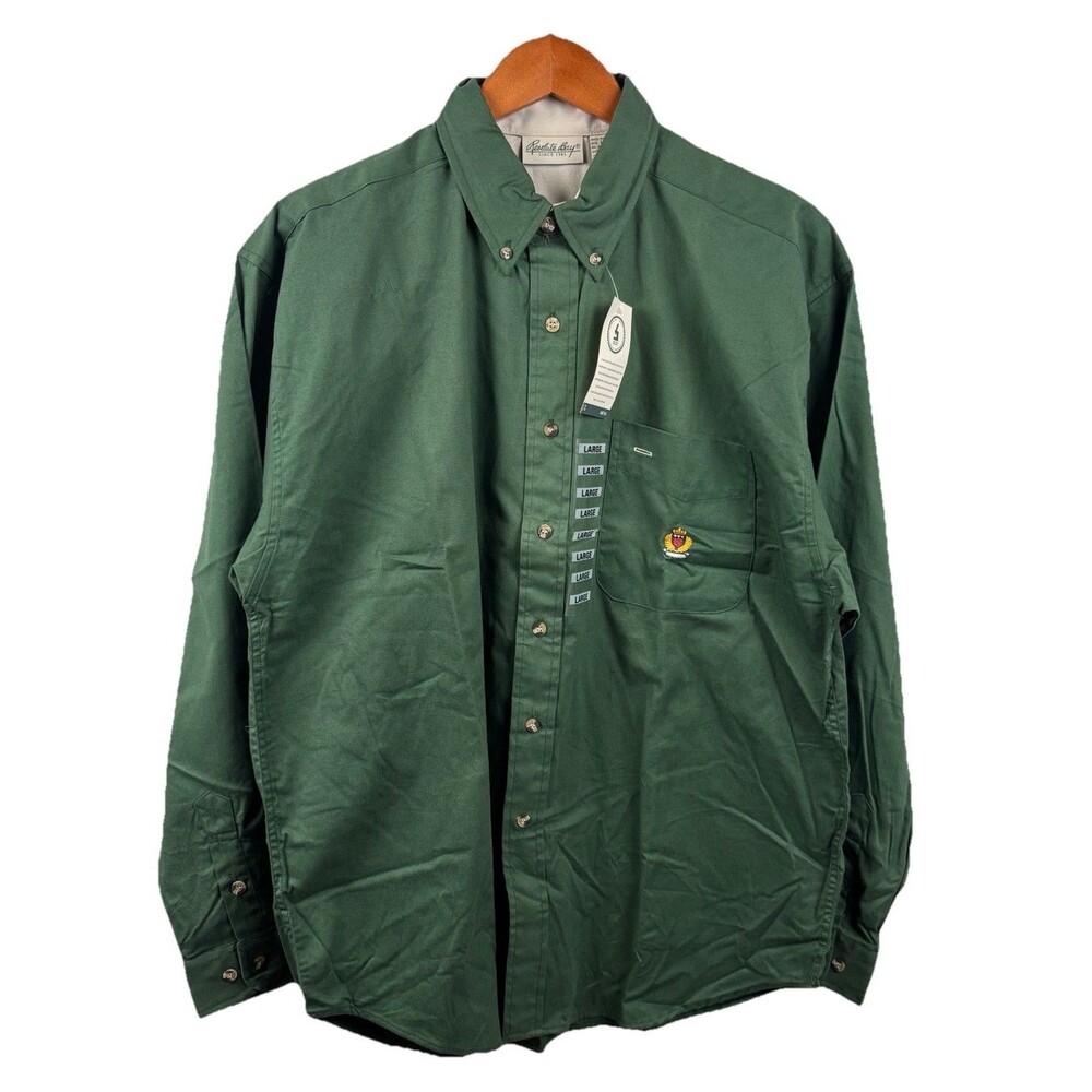Vintage NWT Resolute Bay Mens Large Long Sleeve Shirt New Green 100% Cotton